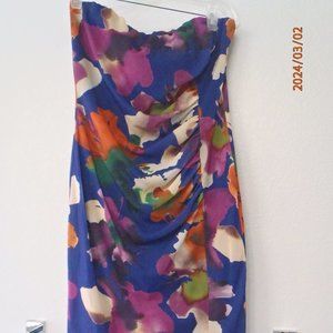 NWT Ruched Elana Kattan Strapless Floral Dress - M